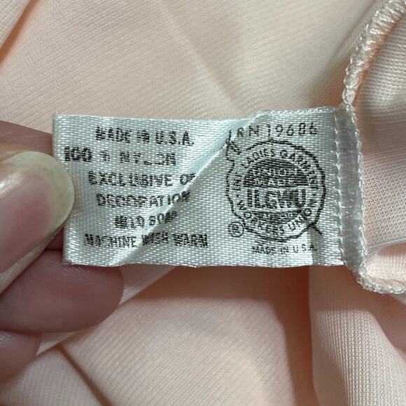 Vtg Blanche by Ralph Montenero Peach Nylon Full Length Gown Negligée Sheer Sz P - Picture 10 of 11